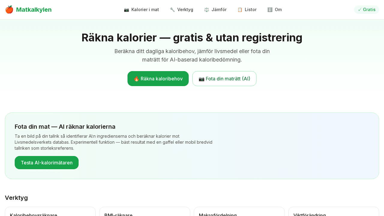 Matkalkylen - Näringskalkylator med AI-bildanalys - Fintech och betalningsprojekt av Mikael Fallström